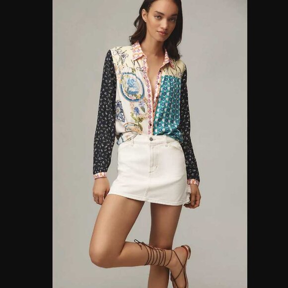 New S Maeve x Anthropologie Paz contrast button down shirt blouse purple - Picture 9 of 9